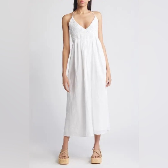 TREASURE & BOND Smocked Bodice Strappy Back Cotton Dress - White NEW Size Medium - Picture 1 of 9
